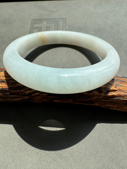 #0392 Icy Blue White Golden Flecks Jade Bangle Size 59.5