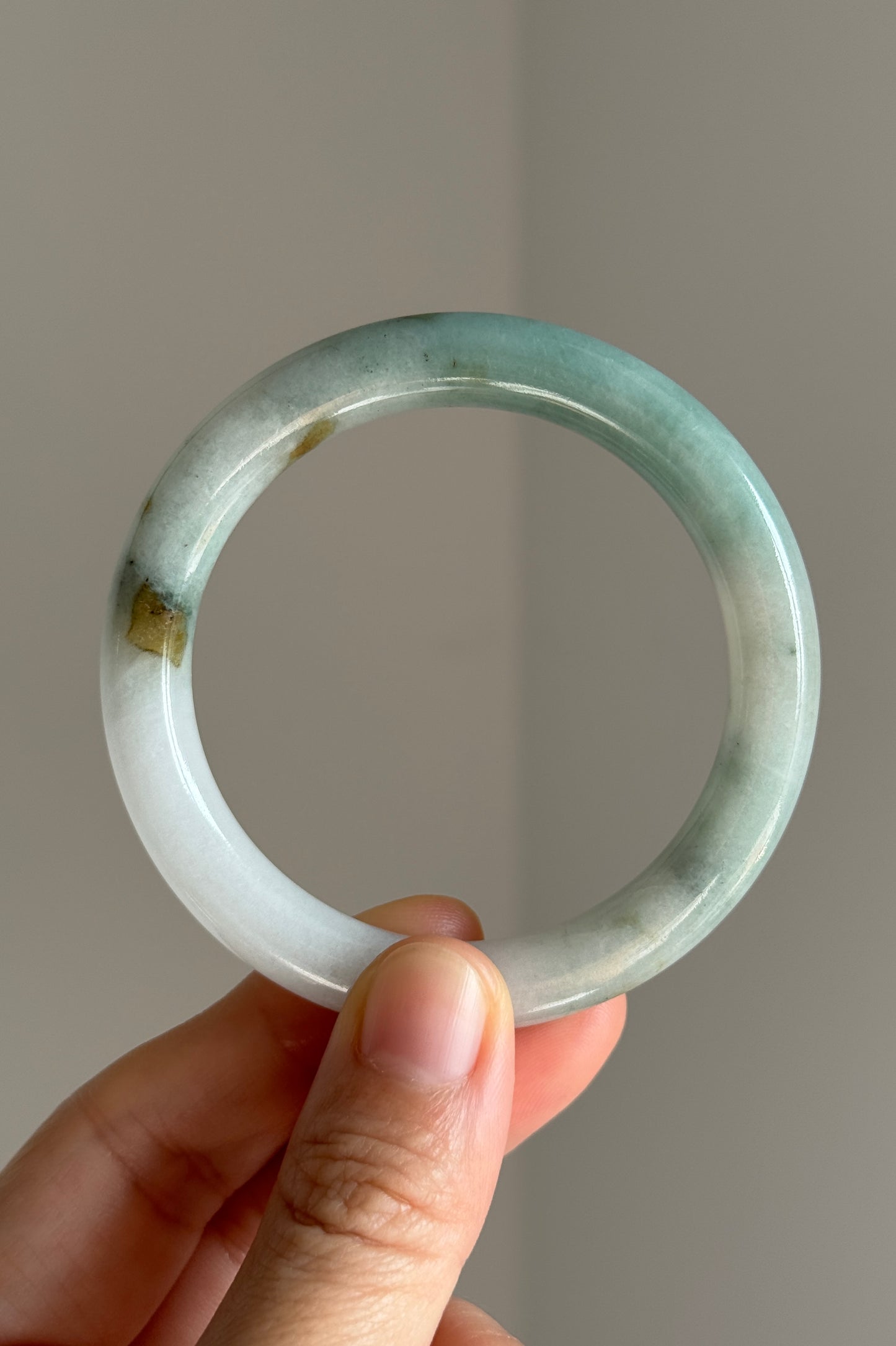 #0359 Lotus Green White Jade Bangle Size 51.2 (fits up to 53)