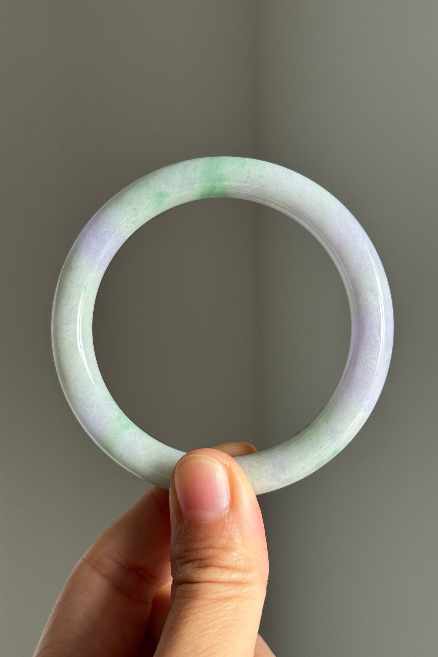 #0363 Pink Lavender Green Jade Bangle Size 54.3 (fits up to 56.3)