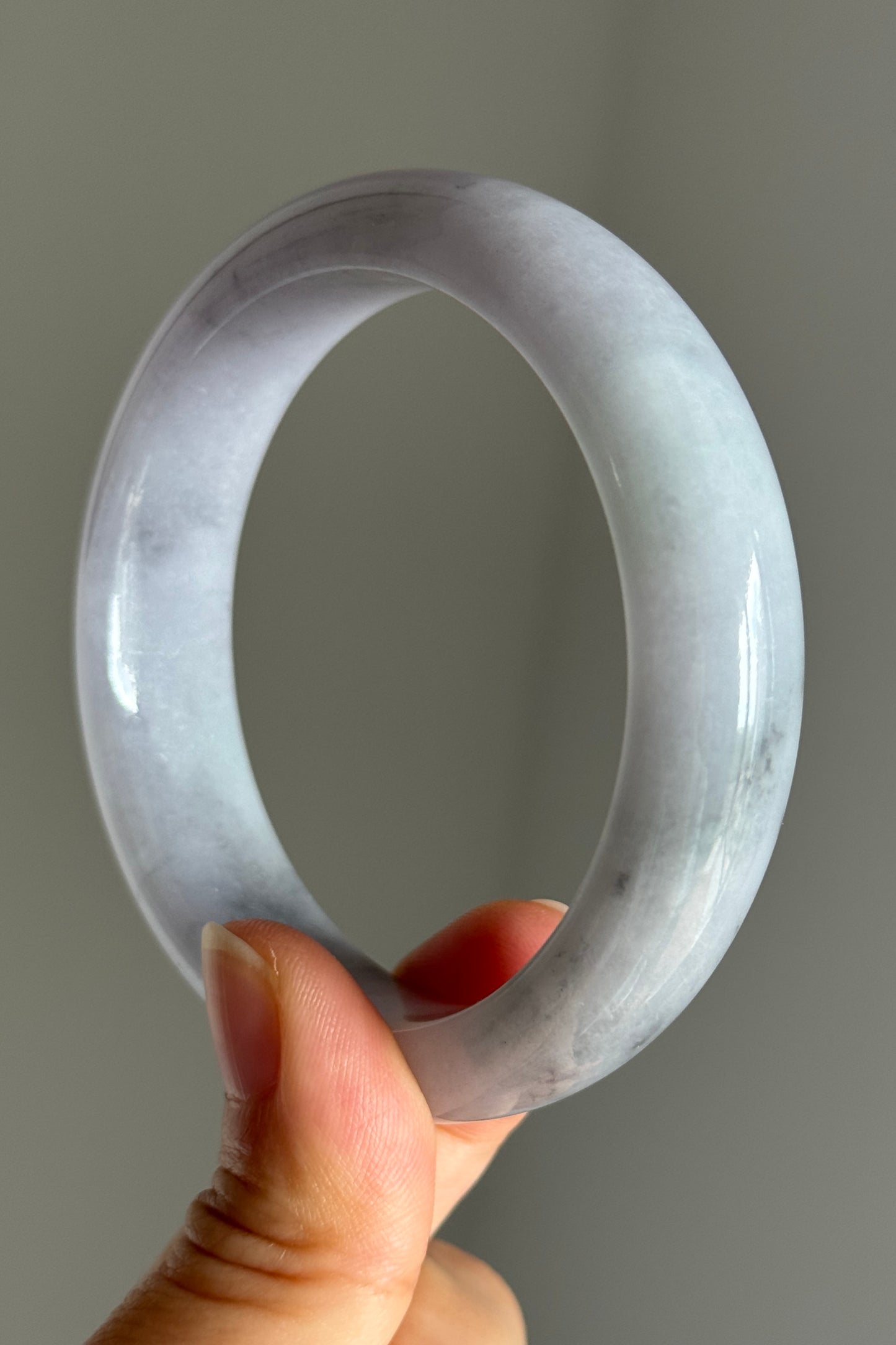 #0398 Icy Lavender Ink Flower Jade Bangle Size 57.2