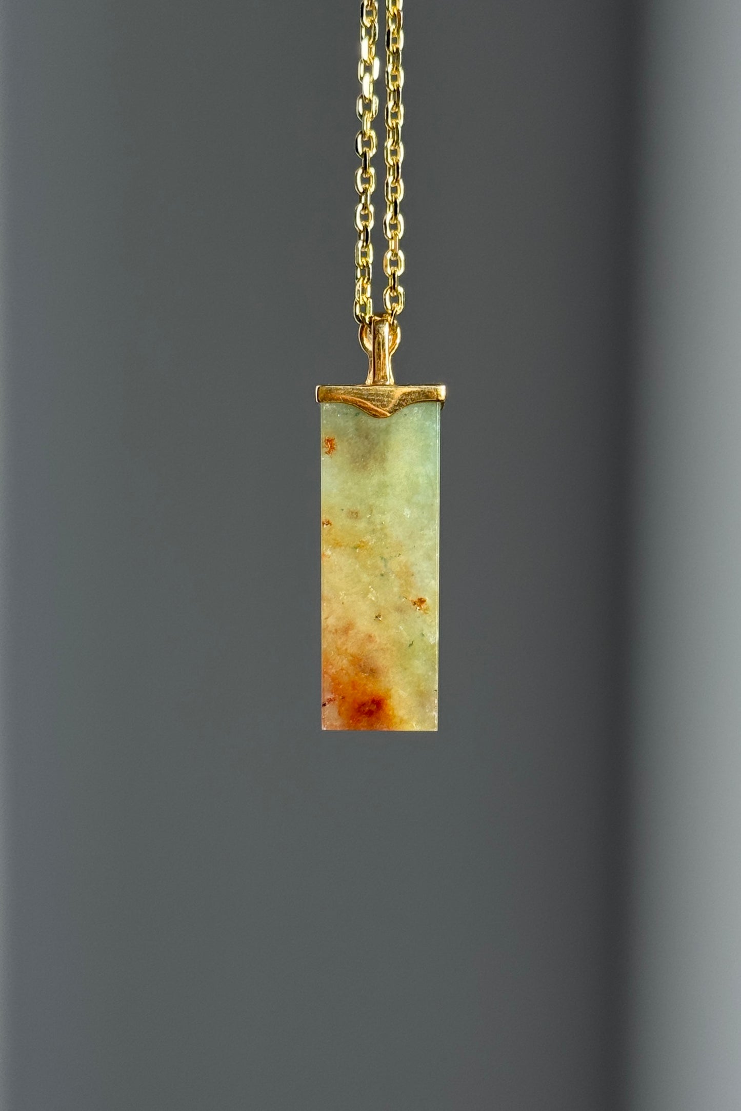 #P0559 "Wushi/Peace" Icy Red Yellow Green Jadeite Jade Peace 18K Yellow Gold Pendant