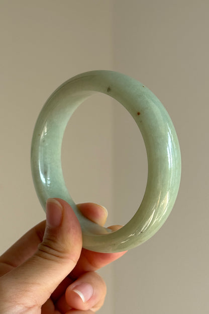 #0439 Yellowish Green Flower Jade Bangle Size 62.3