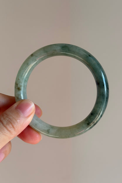 #0423 Icy Bluish Green Round Jade Bangle Size 54.1 (fits up to 55mm)
