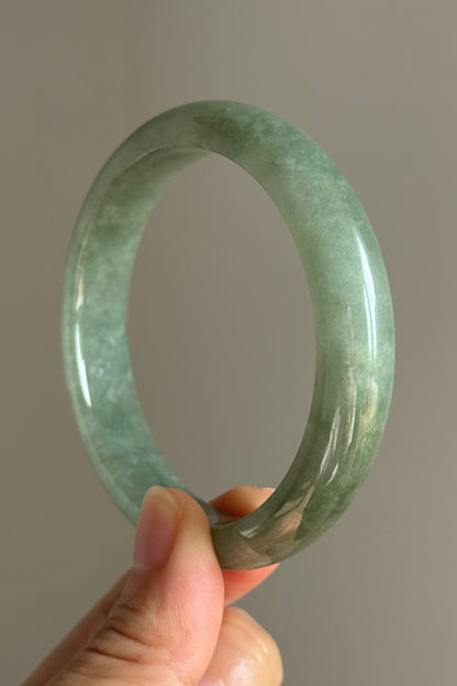 #0389 Icy Olive Green Jade Bangle Size 58