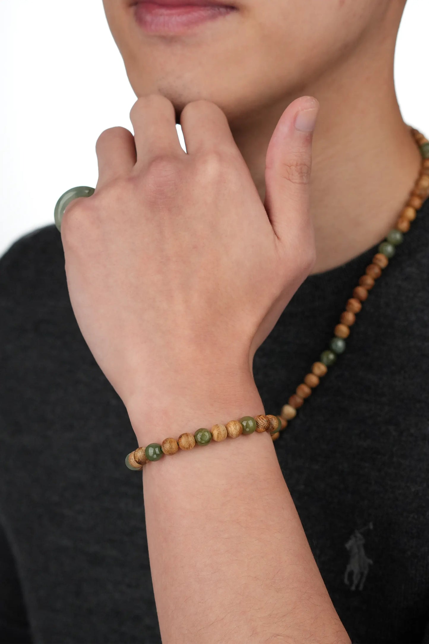 Agarwood & Oil Green Jadeite Jade Beads Bracelet