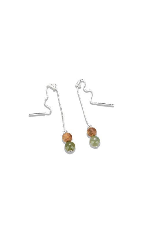 Agarwood & Oil Green Jadeite Jade Beads Earrings