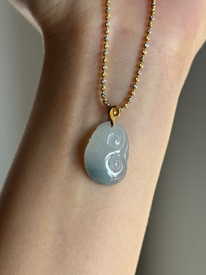 #P0540 "Ruyi / As Your Wish" Icy Blue Lavender Jadeite Jade 18K Yellow Gold Pendant