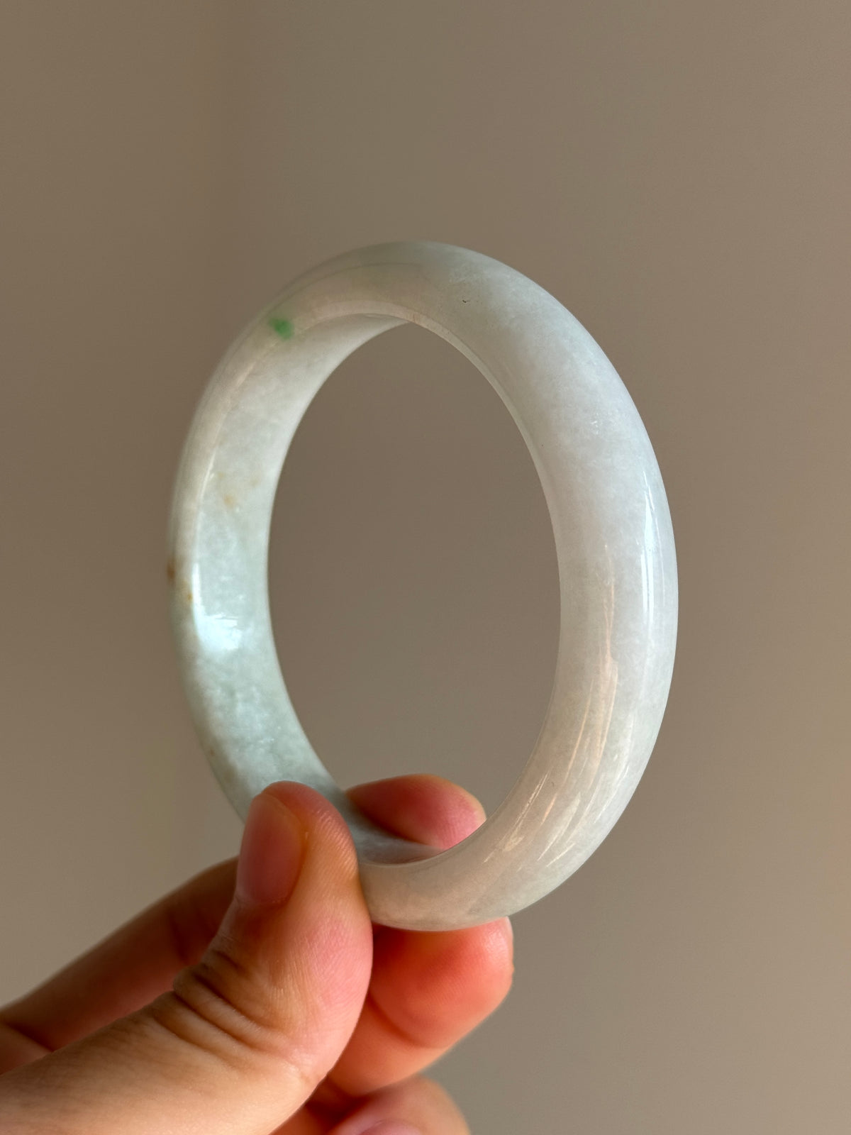 #0455 Light Green With Red & Vivid Green Spots Jade Bangle Size 55.7