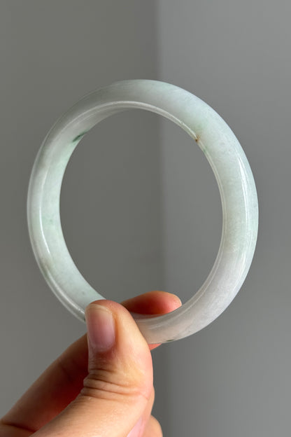 #0366 Light Green Flower White Jade Bangle Size 59.1