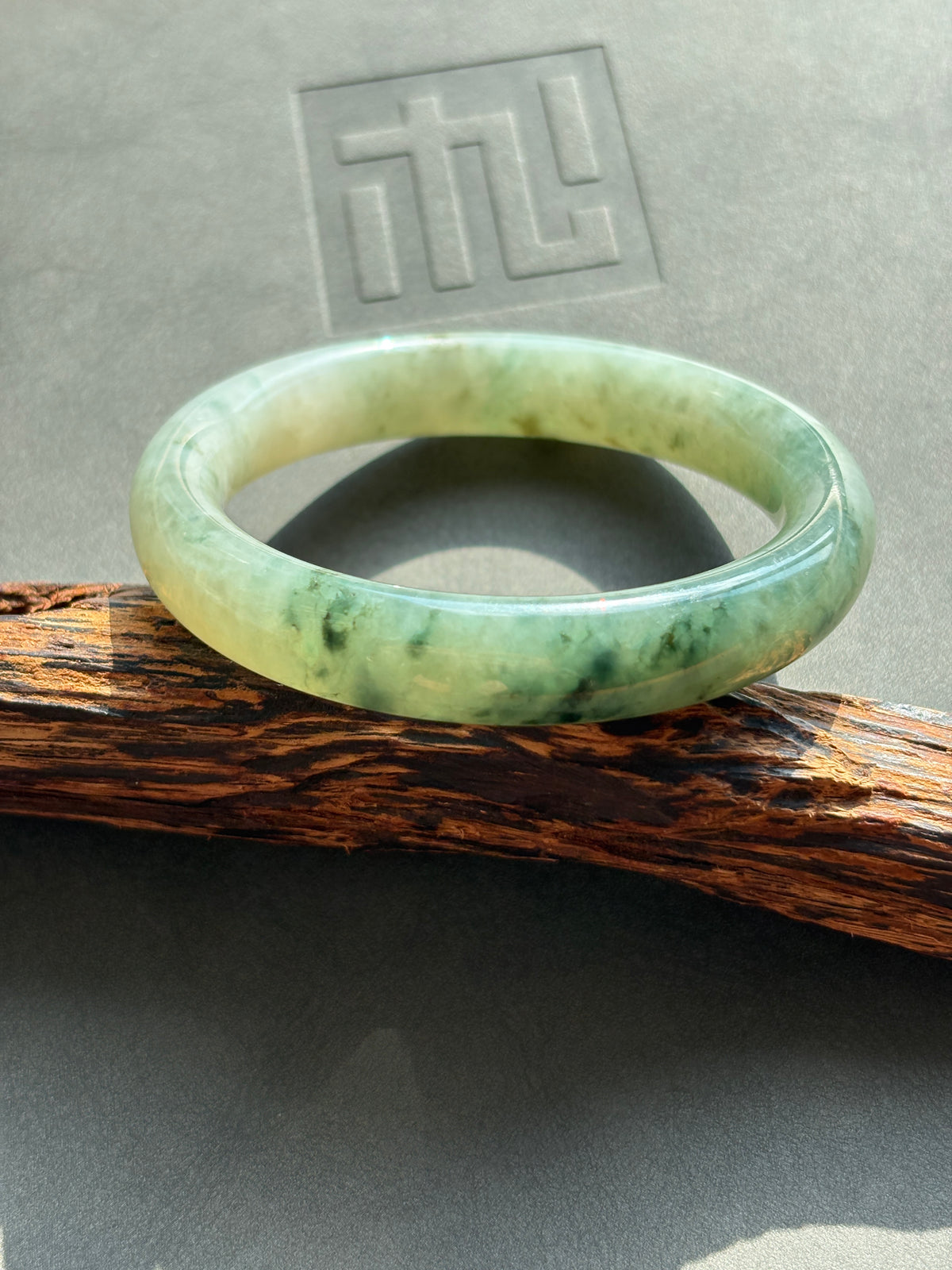#0423 Icy Bluish Green Round Jade Bangle Size 54.1 (fits up to 55mm)