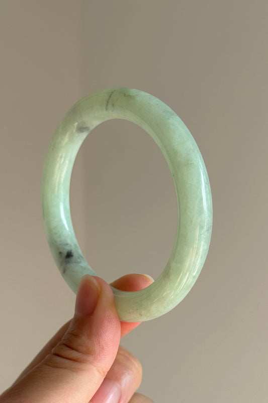 #0441 Icy Green Ink Round Jade Bangle Size 52.6 (fits up to 53.6)
