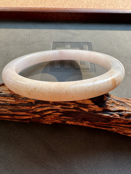 #0390 Icy White Light Lavender Golden Flecks Jade Bangle Size 60