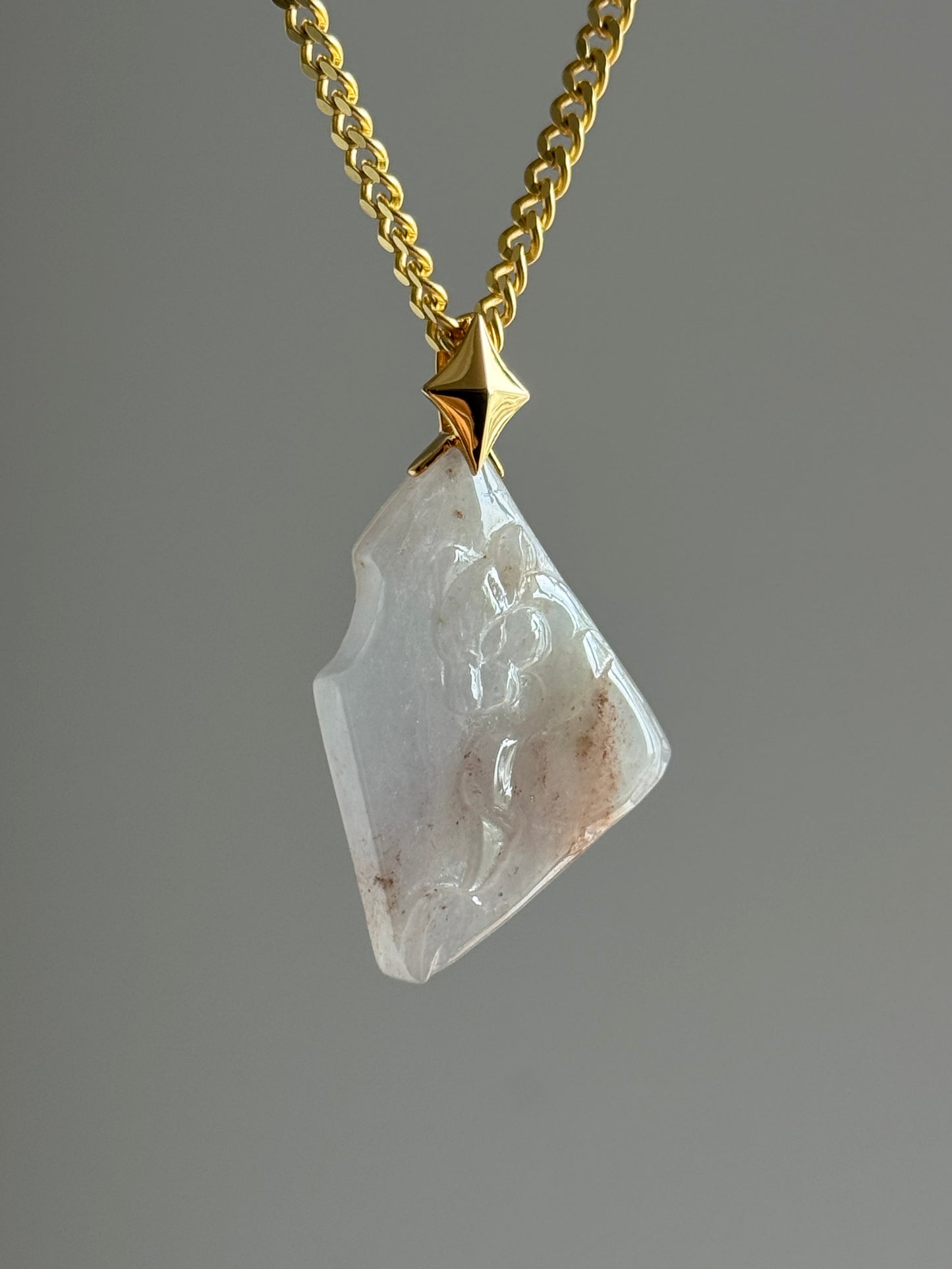 #P0555 "Pink Leopard" Icy Pink Lavender Red Green Jadeite Jade 18K Yellow Gold Pendant