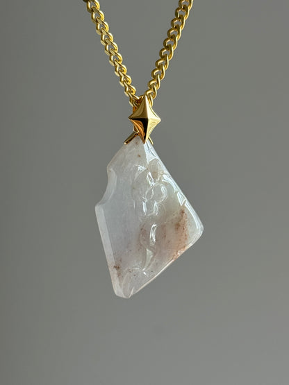 #P0555 "Pink Leopard" Icy Pink Lavender Red Green Jadeite Jade 18K Yellow Gold Pendant