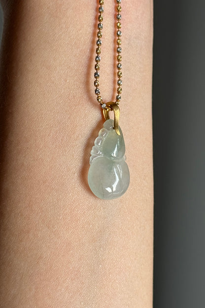 #P0502 "Hulu/Gourd" Icy Green Yellow Flower Jadeite Jade 18K Yellow Gold Pendant