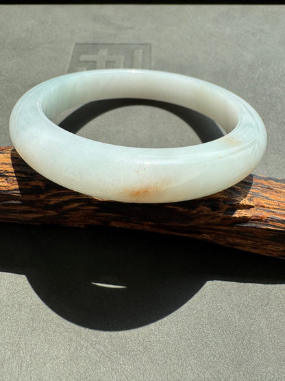 #0392 Icy Blue White Golden Flecks Jade Bangle Size 59.5