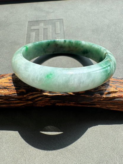 #0393 Icy Rich Green Jade Bangle Size 53.6