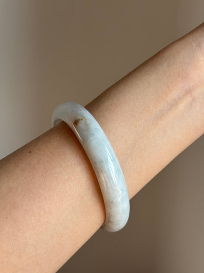 #0442 Icy White Light Green Yellow Spot Jade Bangle Size 58.9