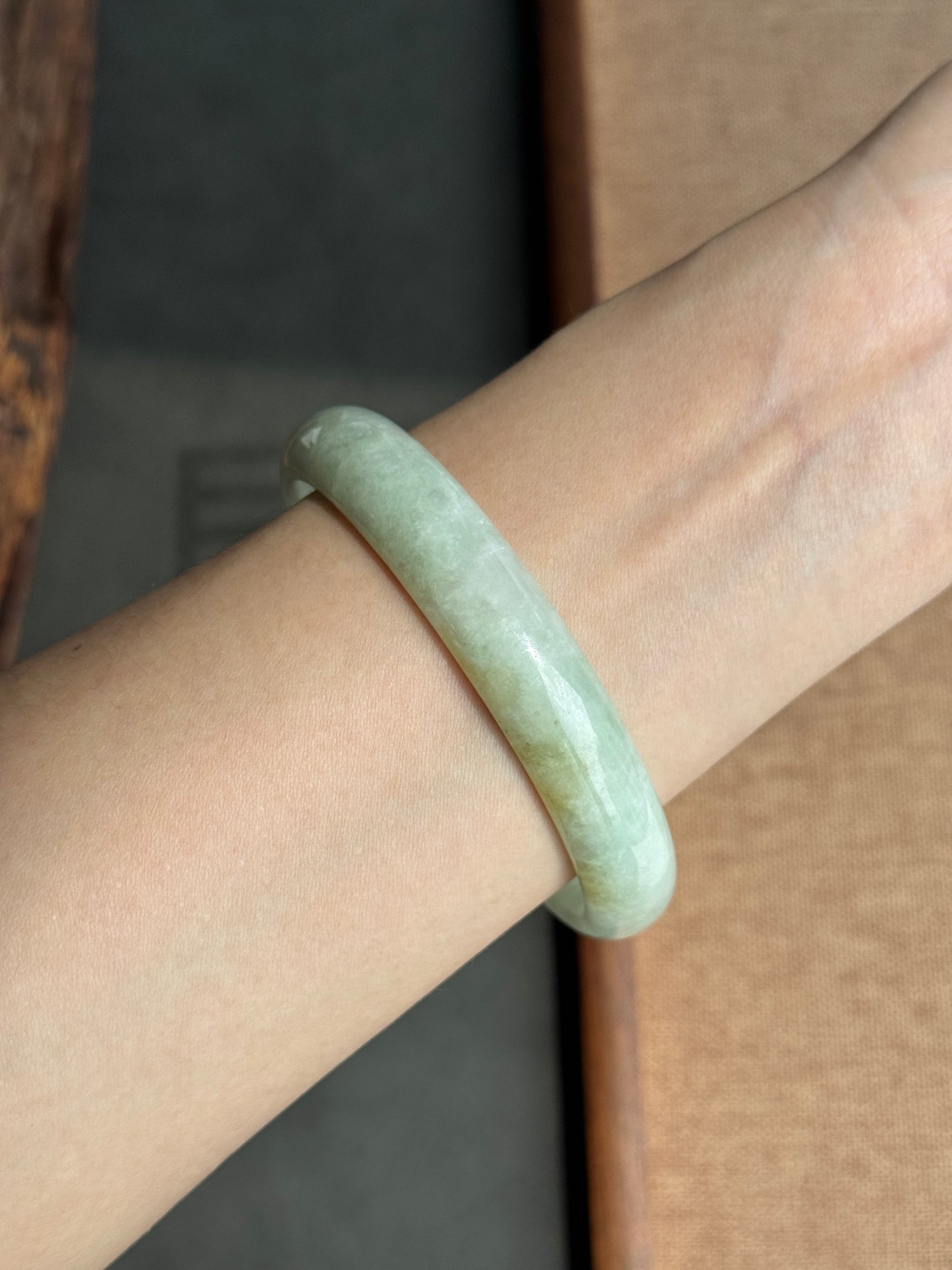 #0391 Icy Green Yellow Jade Bangle Size 62.7