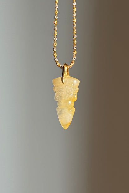 #P0529 “Vajra/Thunderbolt“ Icy Yellow Jadeite Jade 18K Yellow Gold Pendant