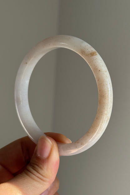 #0390 Icy White Light Lavender Golden Flecks Jade Bangle Size 60