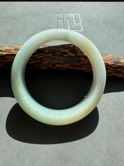 #0450 Icy Lotus Green Jade Bangle Size 58.3