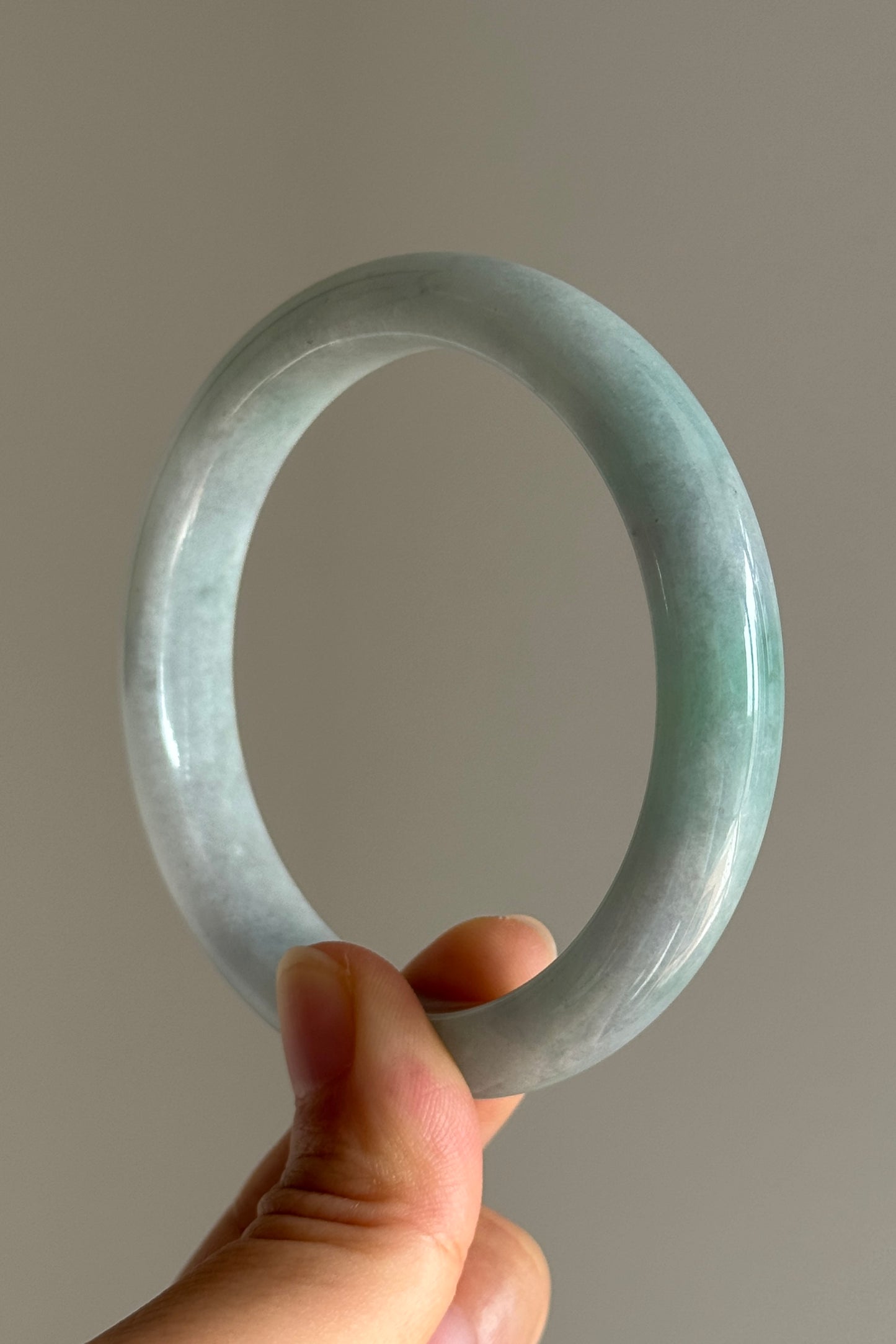 #0388 Icy Blue Lotus Green Jade Bangle Size 58.3