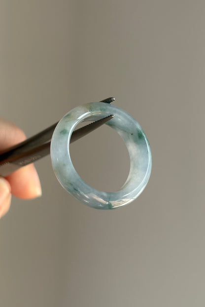 #R0619 "Monet" Icy Lavender Green Yellow Flower Jadeite Jade Band Ring Size 8