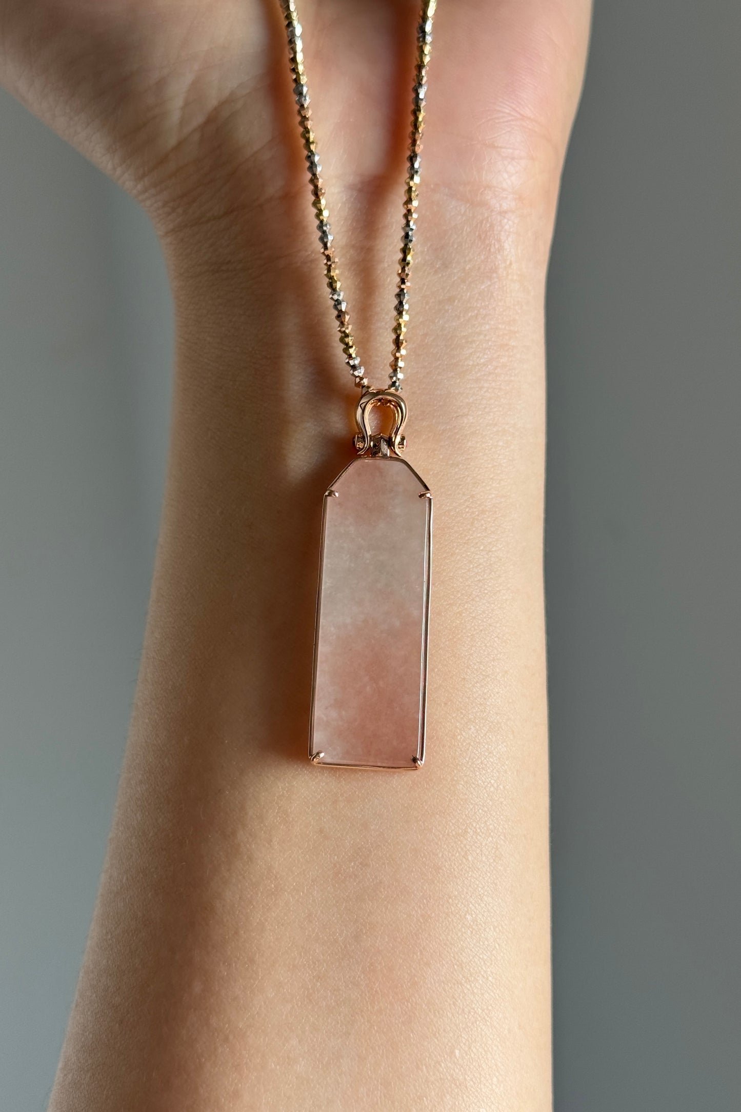 #P0518 "Wushi/Peace" Icy Sunset Pink Jadeite Jade Peace 18K Rose Gold Pendant