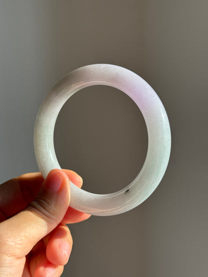 #0458 Icy Light Green Lavender Round Jade Bangle Size 60 (fits up to 61mm)