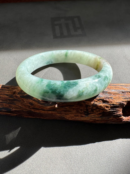 #0311 Green Yellow Flower Jade Bangle Size 55.6