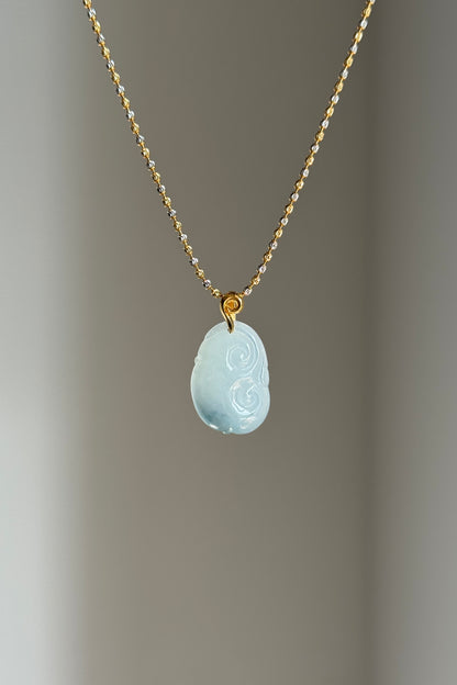 #P0540 "Ruyi / As Your Wish" Icy Blue Lavender Jadeite Jade 18K Yellow Gold Pendant
