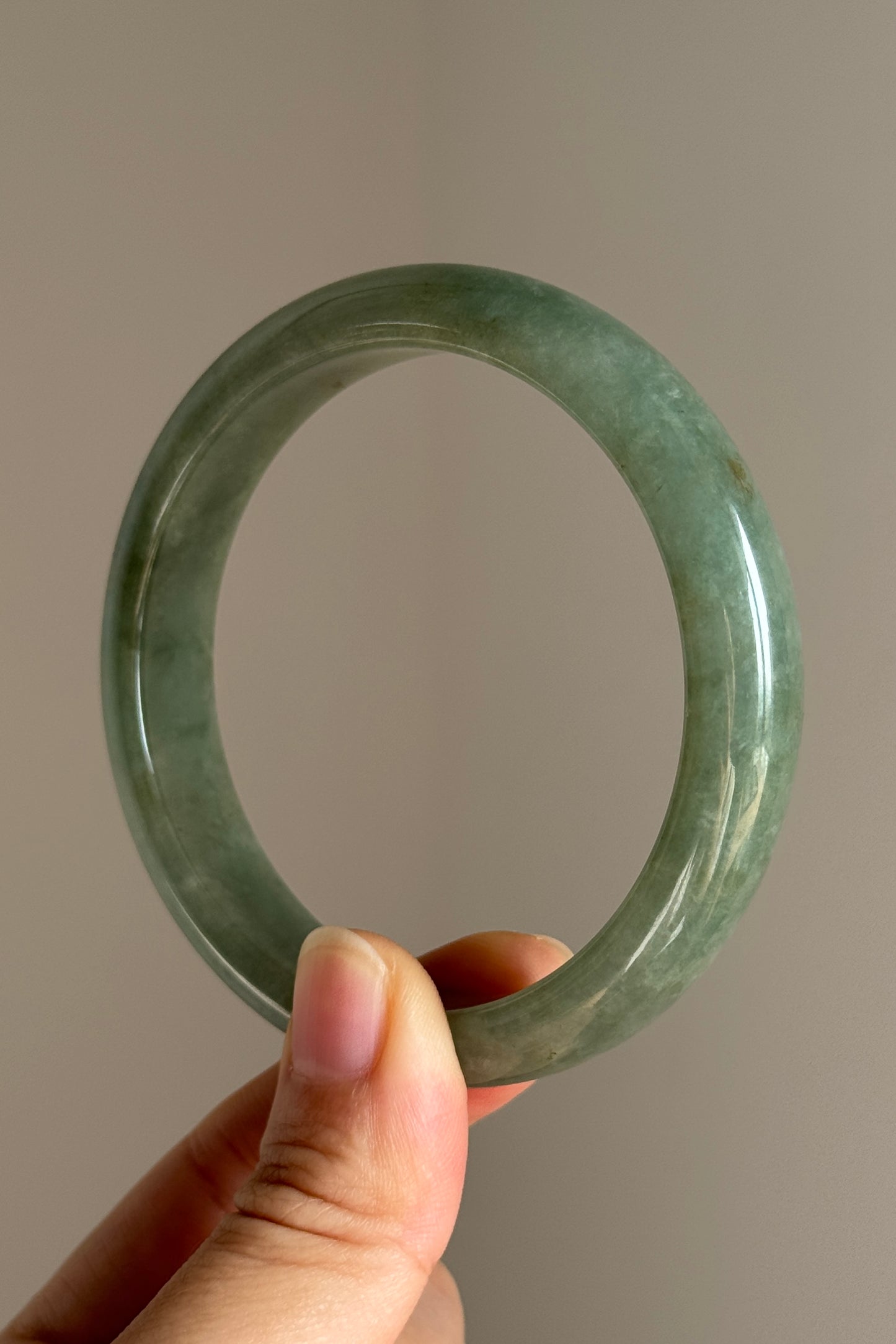 #0389 Icy Olive Green Jade Bangle Size 58