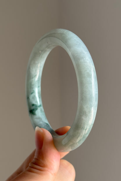 #0403 Icy Bluish Green Flower Jade Bangle Size 56.1 (fits up to 57.1)
