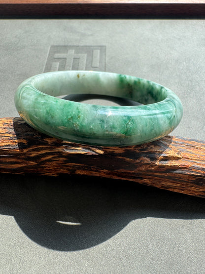 #0393 Icy Rich Green Jade Bangle Size 53.6