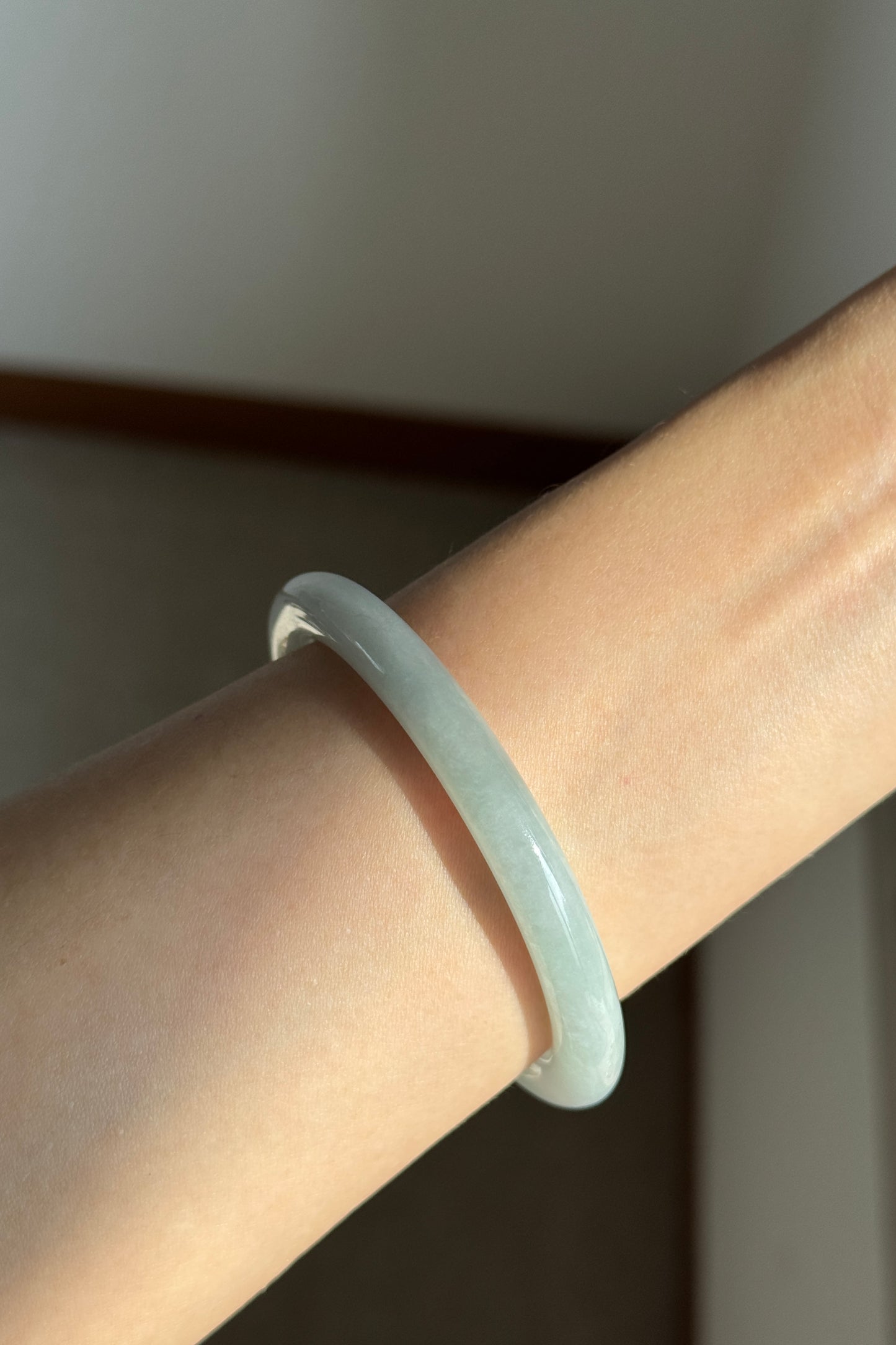 #0385 Icy Light Green Jade Bangle Size 55.6 (fits up to 57.6)