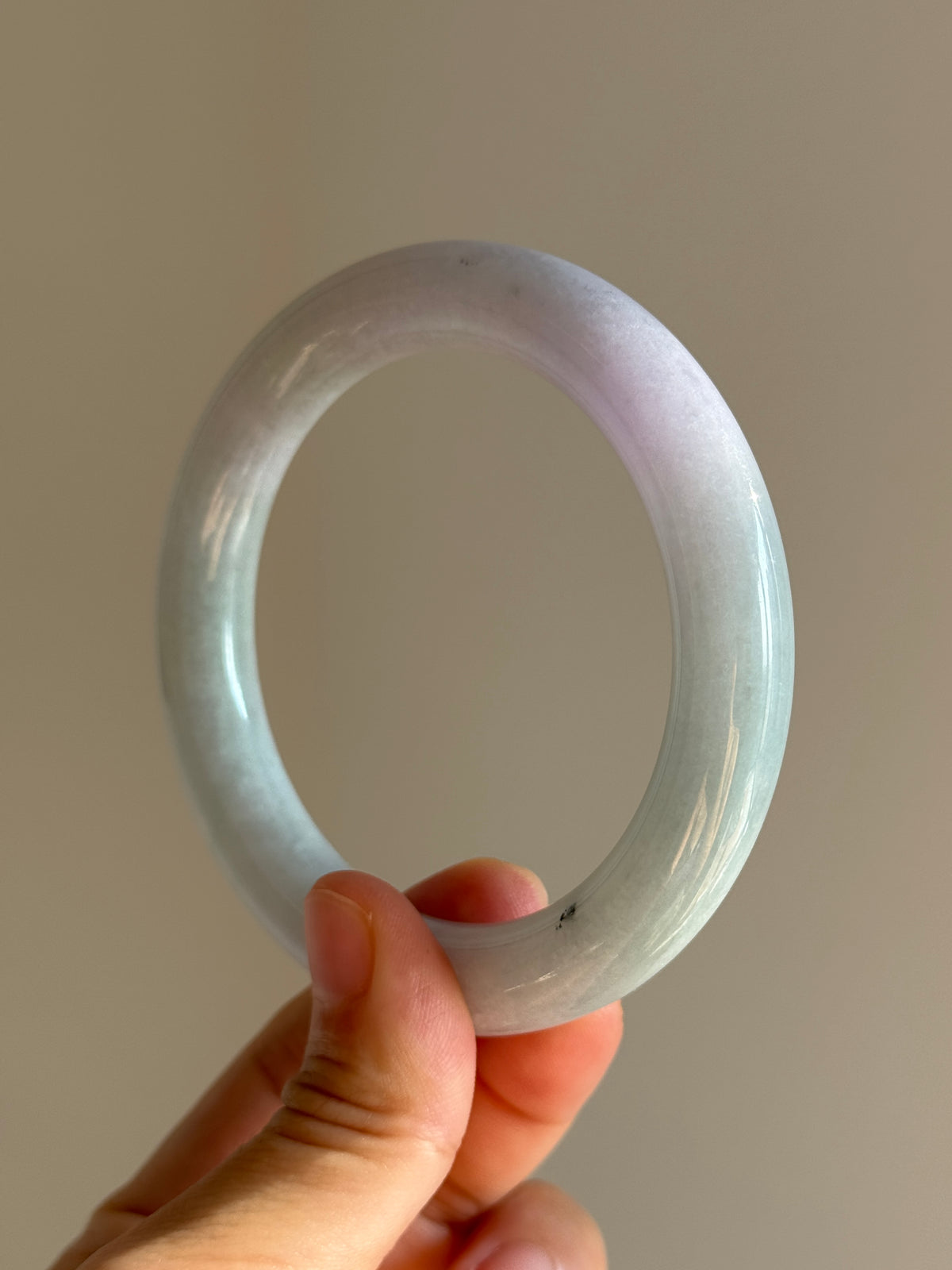 #0458 Icy Light Green Lavender Round Jade Bangle Size 60 (fits up to 61mm)