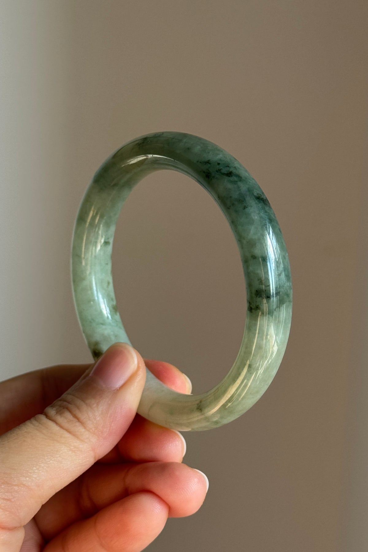 #0423 Icy Bluish Green Round Jade Bangle Size 54.1 (fits up to 55mm)