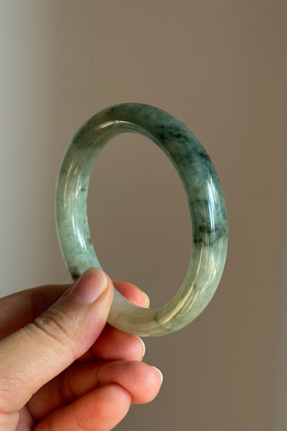#0423 Icy Bluish Green Round Jade Bangle Size 54.1 (fits up to 55mm)