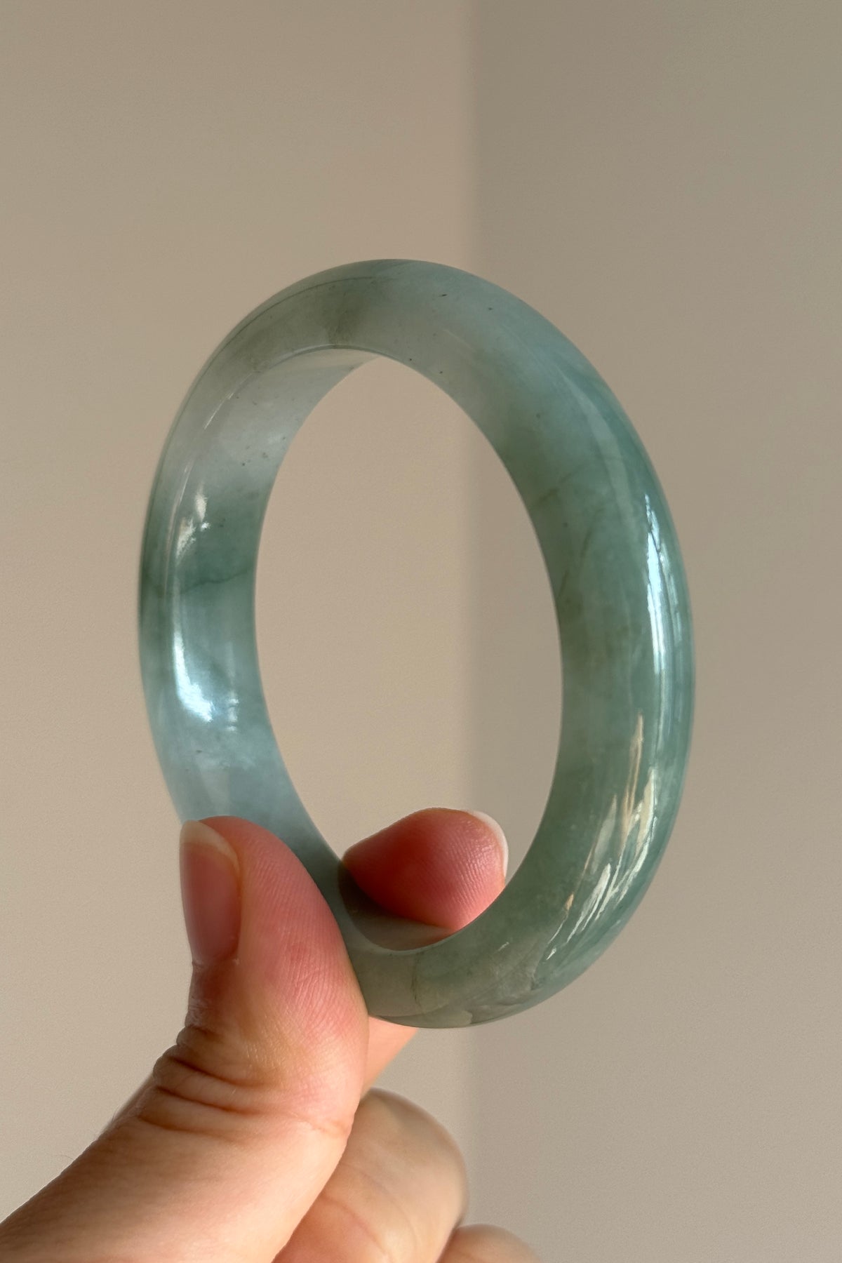 #0440 Icy Bluish Green Blue Water Jade Bangle Size 52.2