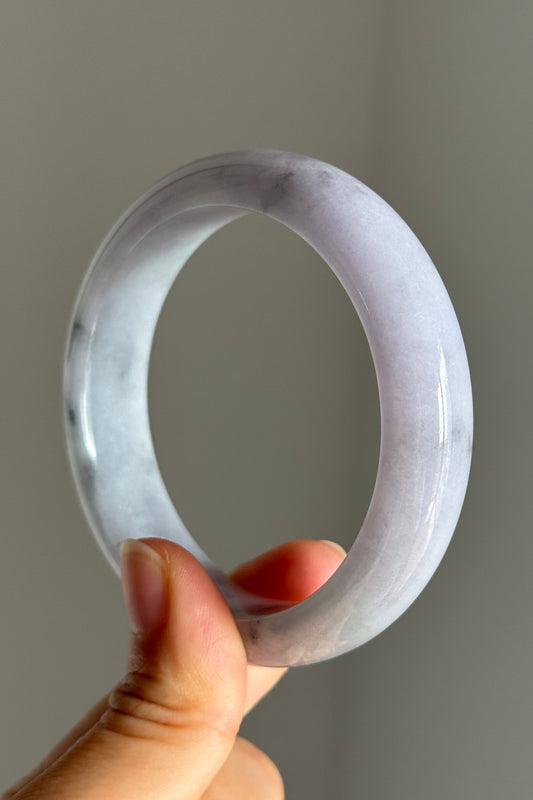 #0398 Icy Lavender Ink Flower Jade Bangle Size 57.2