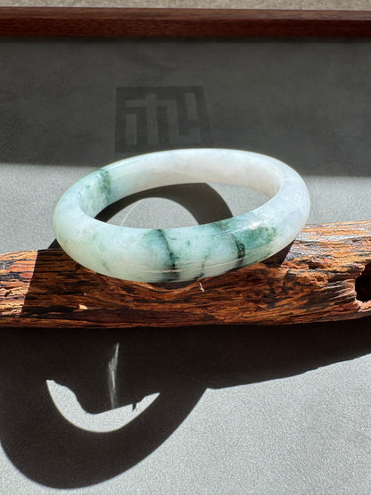 #0315 Icy Bluish Green Flower Jade Bangle Size 55.4