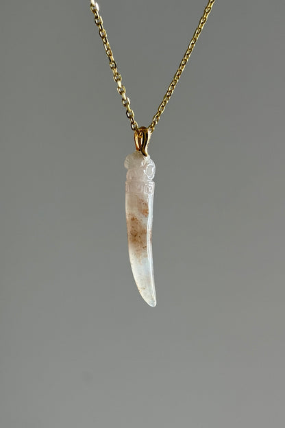 #P0553 "Dragon's Fang" Icy Red Pink Jadeite Jade 18K Yellow Gold Pendant