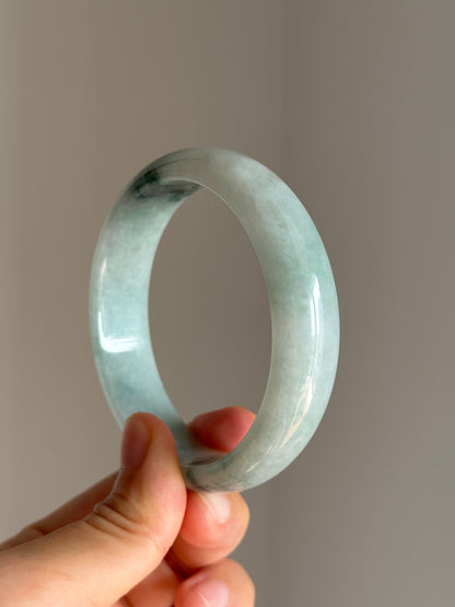 #0421 Icy Bluish Green Flower Jade Bangle Size 60.5