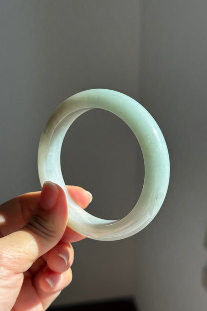 #0450 Icy Lotus Green Jade Bangle Size 58.3