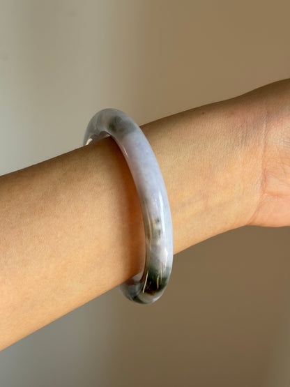 #0427 Lavender Green Yellow Round Jade Bangle Size 53.8 (fits up to 55)