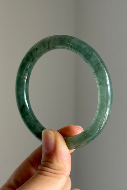 #0395 Highly Icy Olive Green Jade Bangle Size 52.6 (fits up to 54.6)