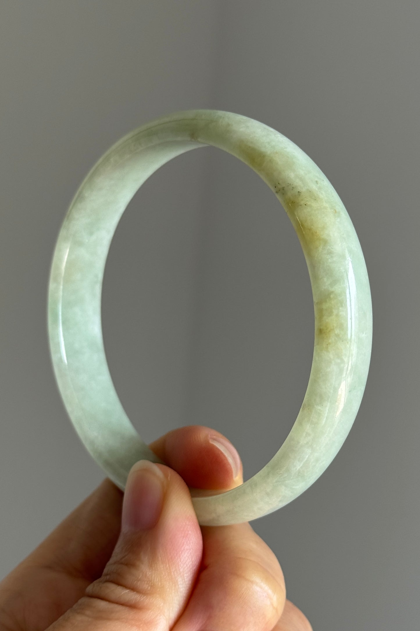 #0391 Icy Green Yellow Jade Bangle Size 62.7