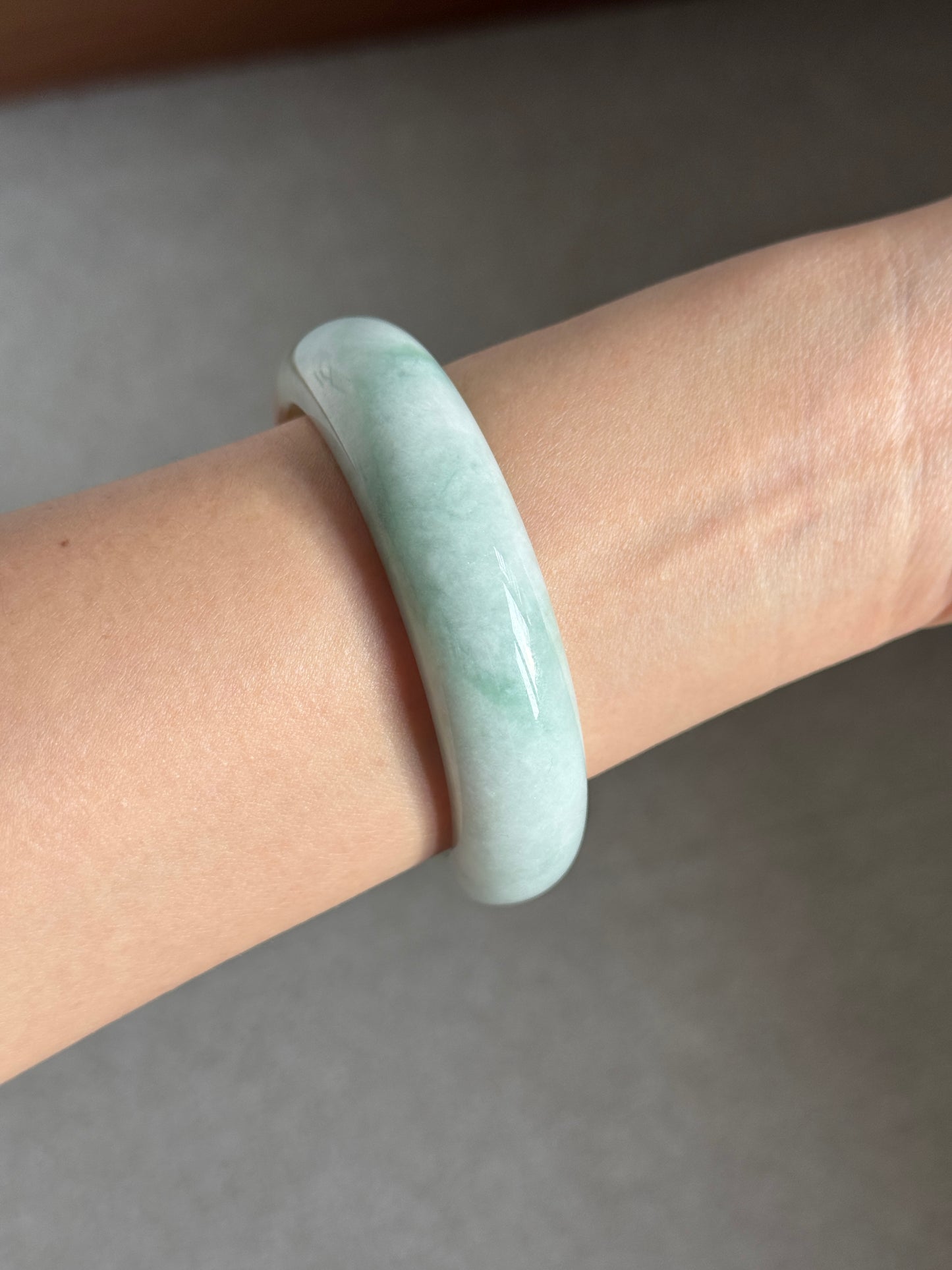 #0382 Icy Lotus Green Orange Yellow Wide Jade Bangle Size 57.8