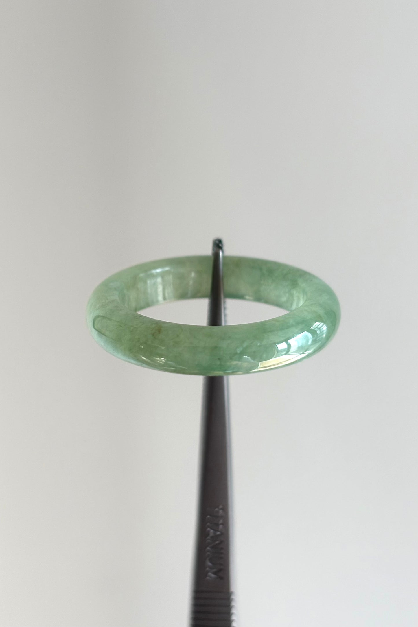 #R0616 Icy Lake Green Jadeite Jade Band Ring Size 10.75